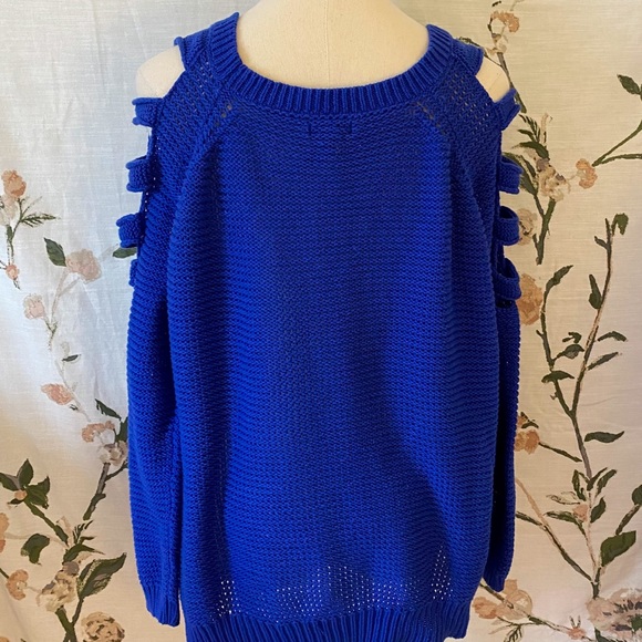 Cobalt Blue Cold Shoulder Sweater - Picture 3 of 6